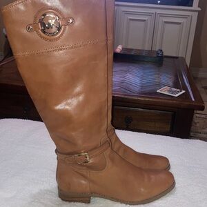 Michael Kors leather luggage Brown Riding boots gold hardware size 10